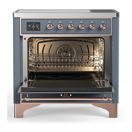 ILVE UMIB36QNR3BGP Majestic III 36 inch Induction Range with 6 Elements, 3.5 cu. ft. Total Oven Capacity (Solid Door, Blue Grey, Copper)