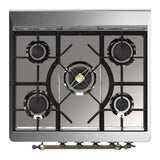 ILVE UM30NR3WHBLP Majestic III 30 inch Dual Fuel Range with 5 Black Brass Burners, Dual Function Burner up to 25,000 BTU (Liquid Propane, Triple Glass Door, White, Burnished)