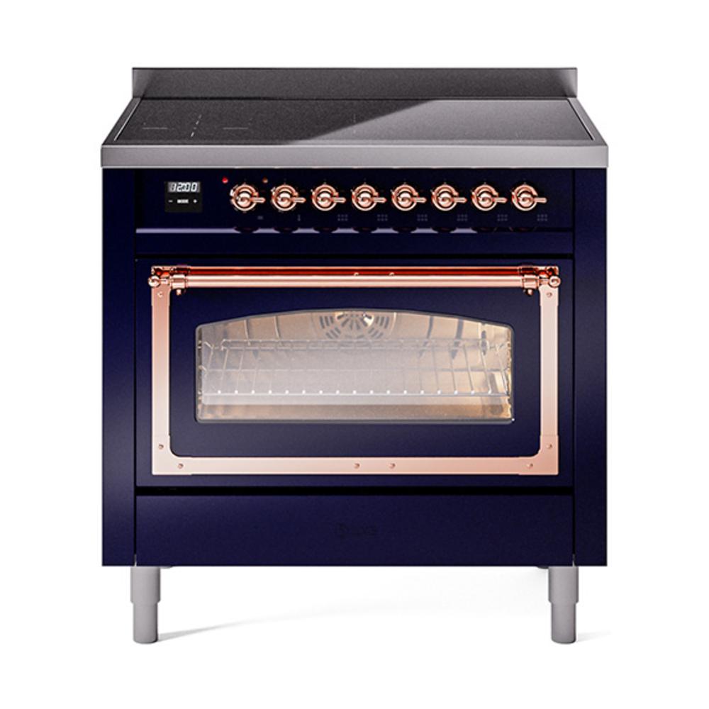 ILVE UNI366NMPMBP Nostalgie II Noblesse 36 inch Induction Range (Triple Glass Door, Midnight Blue, Copper)