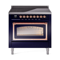 ILVE UNI366NMPMBP Nostalgie II Noblesse 36 inch Induction Range (Triple Glass Door, Midnight Blue, Copper)