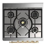 ILVE UM30NR3MGG Majestic III 30 inch Dual Fuel Range with 5 Black Brass Burners, Dual Function Burner up to 25,000 BTU (Natural Gas, Triple Glass Door, Graphite Matte, Brass)