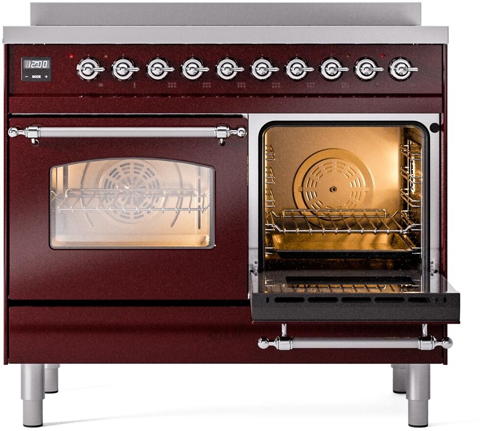 Nostalgie II 40 Inch Electric Freestanding Range in Burgundy with Chrome Trim