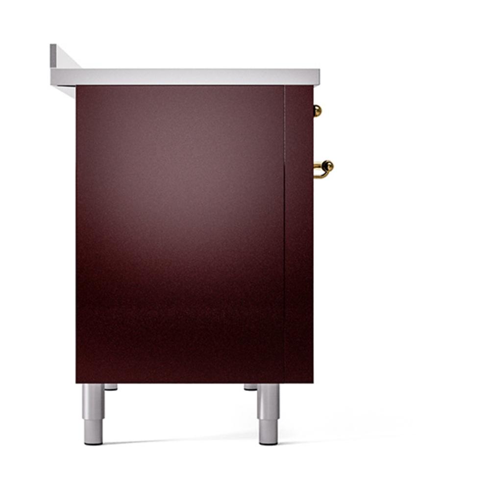 ILVE UNI486QNMPBUG Nostalgie II Noblesse 48 inch Induction Range (Solid Door, Burgundy, Brass)
