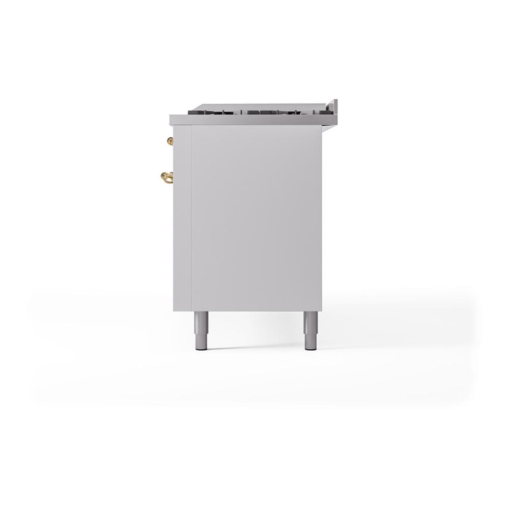 ILVE UN60FQNMPWHG Nostalgie II Noblesse 60 inch Dual Fuel Range (9 Sealed Burners + Griddle, Natural Gas, Solid Door, White, Brass)
