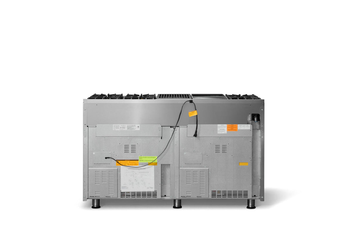60"W. Sealed Burner Gas Range (Finish: Stainless Steel, Trim: Brushed Brass, Fuel: Natural Gas)