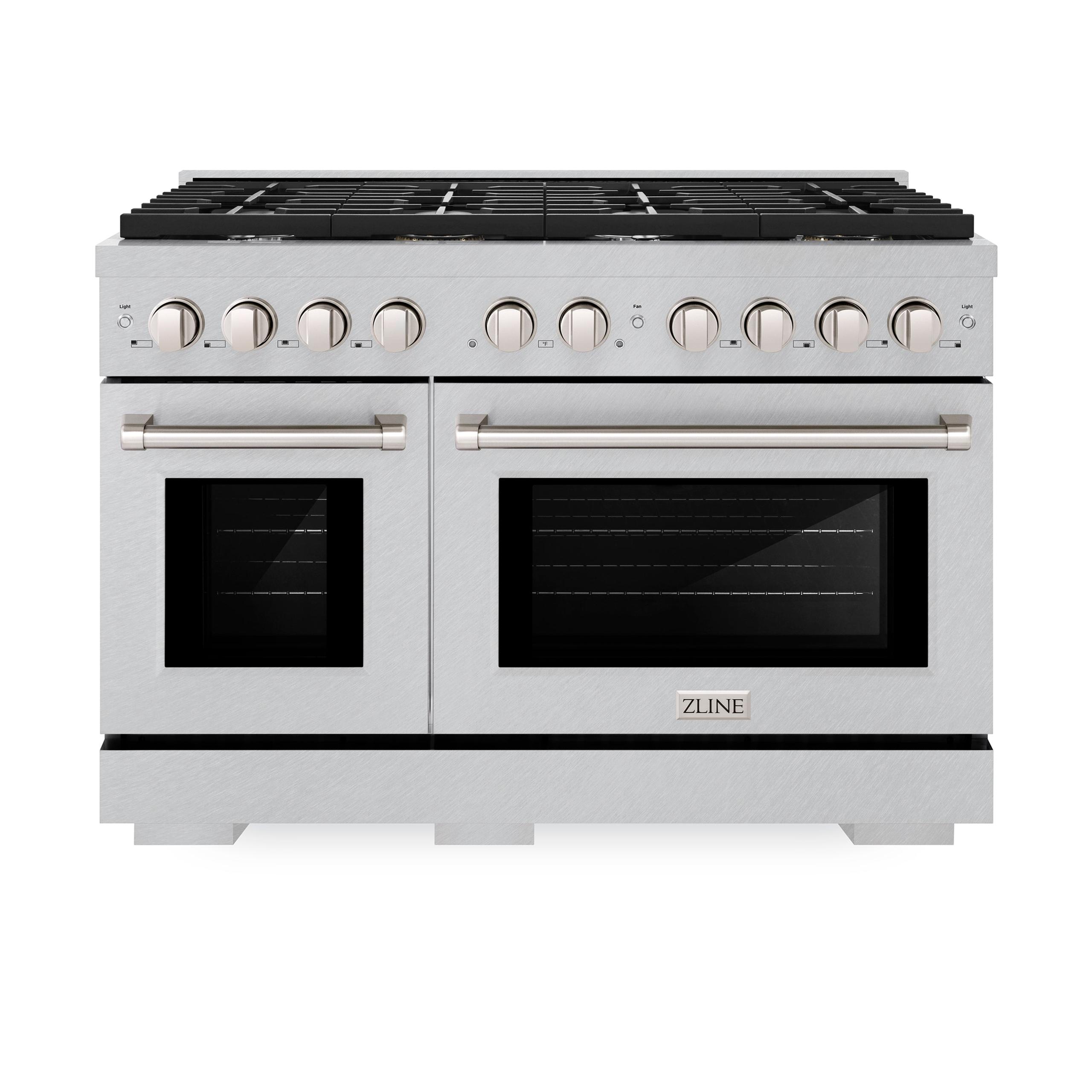 ZLINE 48 in. 6.7 cu. ft. 8 Burner Double Oven Gas Range in DuraSnow' Stainless Steel (SGRS-48)