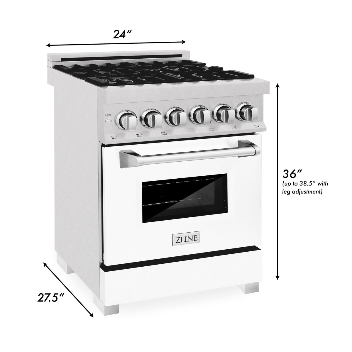 ZLINE 24 in. 2.8 cu. ft. Electric Oven and Gas Cooktop Dual Fuel Range with Griddle and White Matte Door in Fingerprint Resistant Stainless (RAS-WM-GR-24)