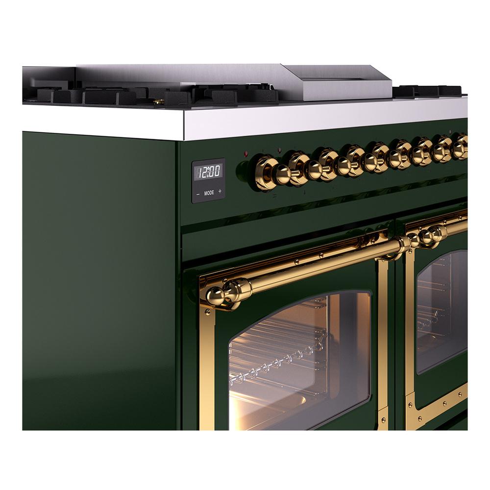 ILVE UND40FNMPEGG Nostalgie II Noblesse 40 inch Dual Fuel Range (Natural Gas, Triple Glass Door, Emerald Green, Brass)