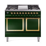 ILVE UND40FQNMPEGG Nostalgie II Noblesse 40 inch Dual Fuel Range (Natural Gas, Solid Door, Emerald Green, Brass)