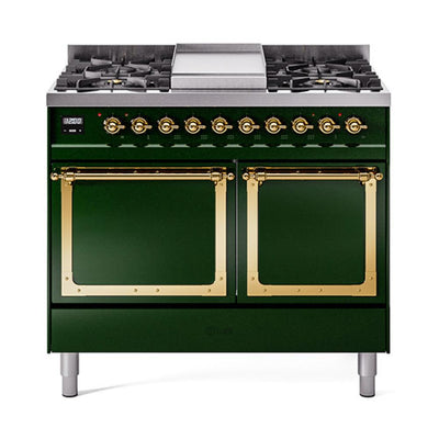 ILVE UND40FQNMPEGG Nostalgie II Noblesse 40 inch Dual Fuel Range (Natural Gas, Solid Door, Emerald Green, Brass)
