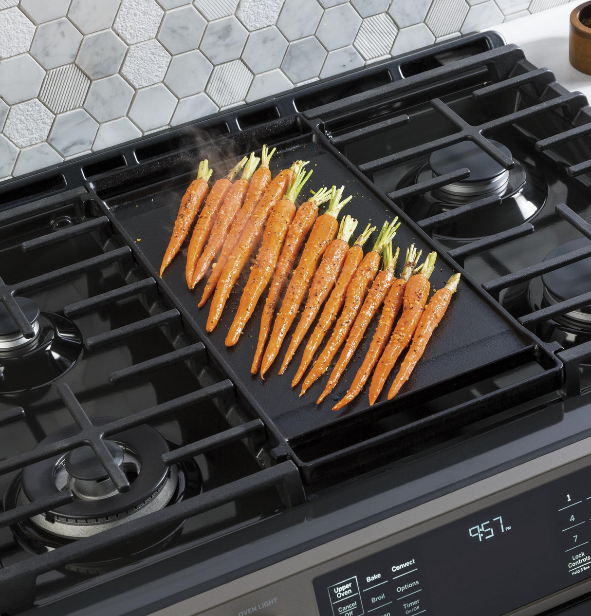 GE Profile™ 30" Smart Slide-In Front-Control Gas Double Oven Convection Range