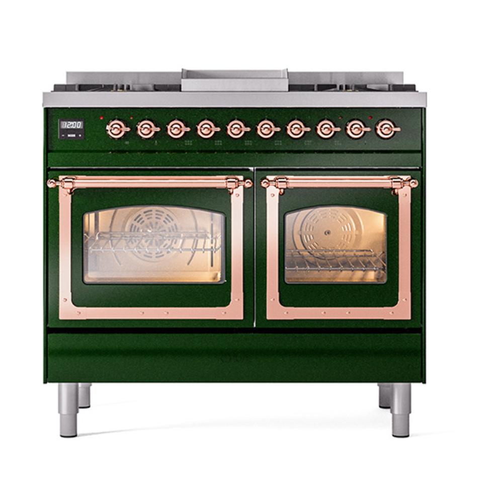 ILVE UND40FNMPEGPLP Nostalgie II Noblesse 40 inch Dual Fuel Range (Liquid Propane, Triple Glass Door, Emerald Green, Copper)