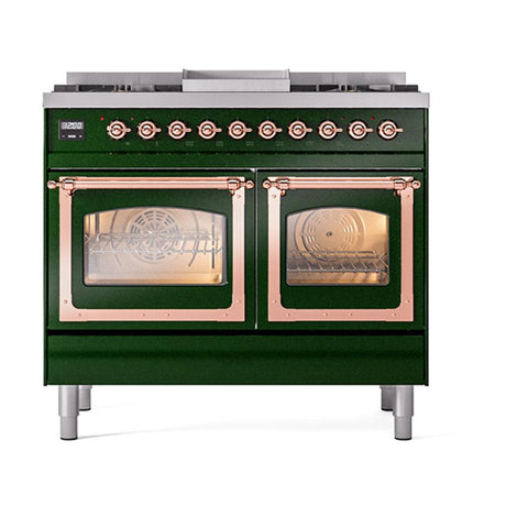 ILVE UND40FNMPEGPLP Nostalgie II Noblesse 40 inch Dual Fuel Range (Liquid Propane, Triple Glass Door, Emerald Green, Copper)