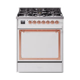 ILVE UN30QNMPWHPLP Nostalgie II Noblesse 30 inch Dual Fuel Range (Liquid Propane, Solid Door, White, Copper)