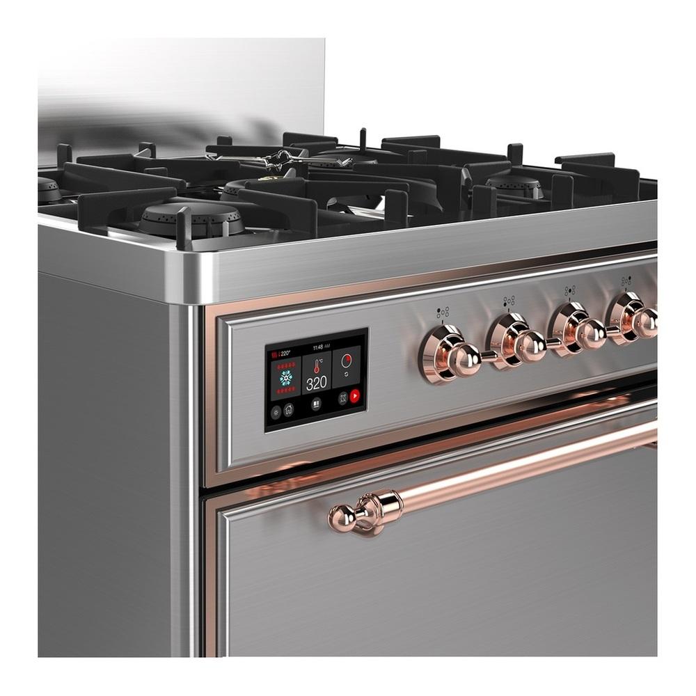 ILVE UM30QNR3SSP Majestic III 30 inch Dual Fuel Range with 5 Black Brass Burners, Dual Function Burner up to 25,000 BTU (Natural Gas, Solid Door, Stainless Steel, Copper)