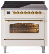 Nostalgie II 36 Inch Electric Freestanding Range in Antique White with Brass Trim