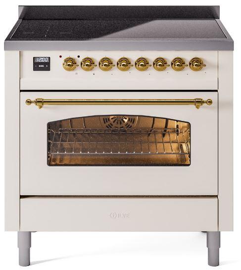 Nostalgie II 36 Inch Electric Freestanding Range in Antique White with Brass Trim