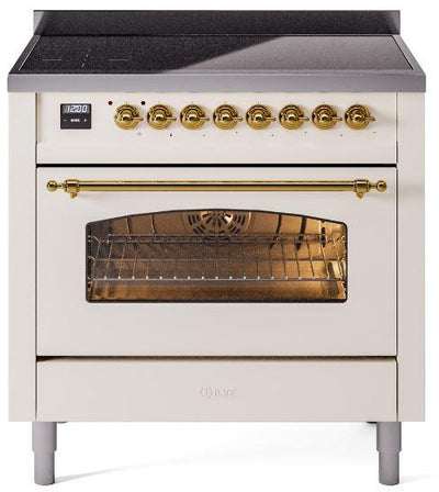 Nostalgie II 36 Inch Electric Freestanding Range in Antique White with Brass Trim