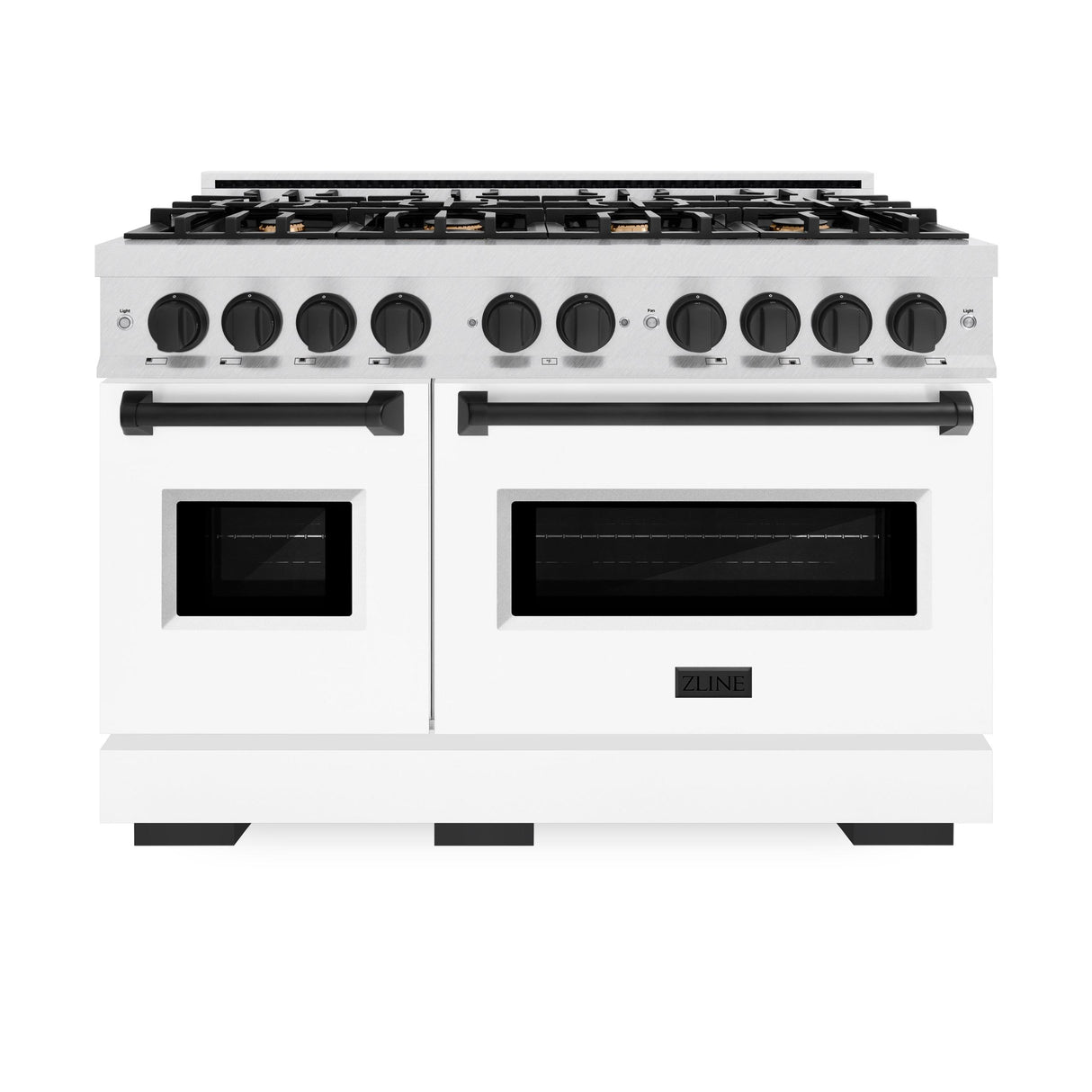 ZLINE Autograph Edition 48 in. 6.7 cu. ft. Classic Double Oven Dual Fuel Range with 8 Burner Gas Cooktop in DuraSnow' Stainless Steel with White Matte Doors and Matte Black Accents (CDRSZ-WM-48-MB)