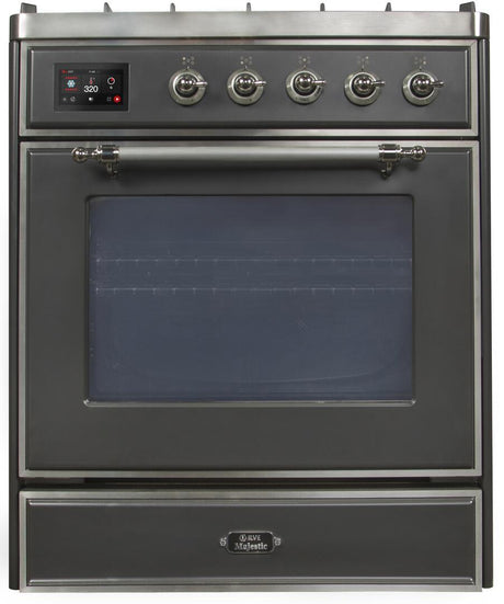 Majestic II 30 Inch Dual Fuel Natural Gas Freestanding Range in Matte Graphite with Chrome Trim