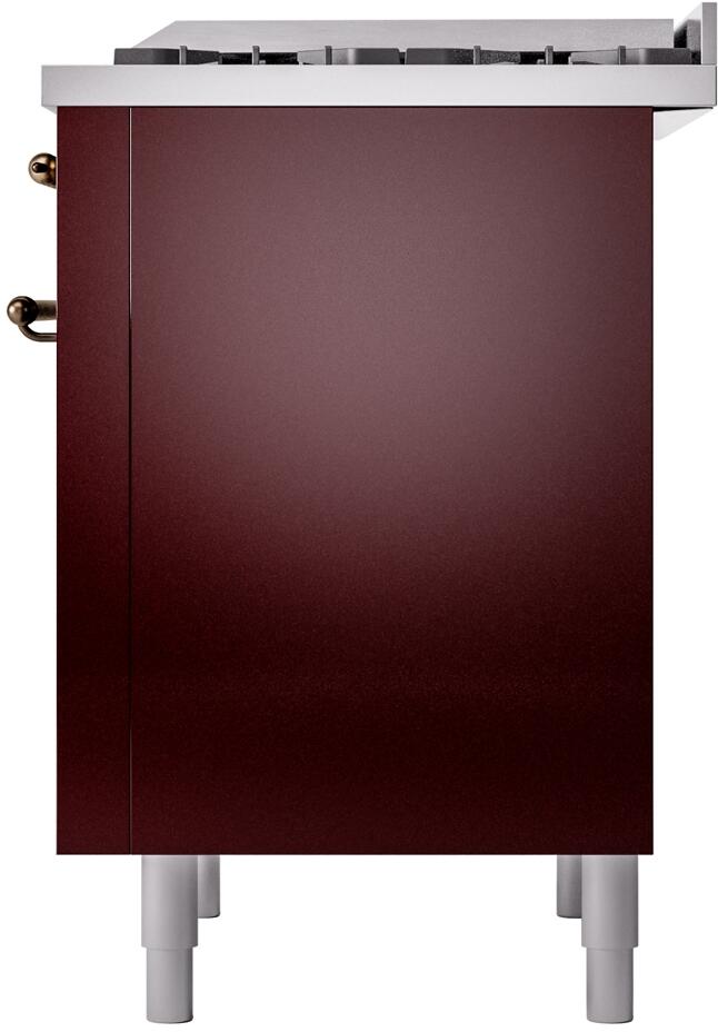 Nostalgie II 36 Inch Dual Fuel Natural Gas Freestanding Range in Burgundy with Bronze Trim