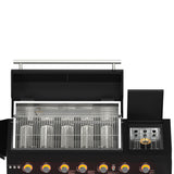 Forno All Aperto 87,600 BTU Outdoor Kitchen, 4 Burners, Infrared Burners, Side Burner, Black Sintered Stone Countertops, Gas Pizza Oven, Sink Module, Bar & Beverage Center