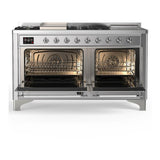 ILVE UM60FSQNR3SSC Majestic III 60 inch Dual Fuel Range with 7 Burners, Griddle and French Top, Dual Function Burner with up to 25,000 BTU (Natural Gas, Solid Door, Stainless Steel, Chrome)