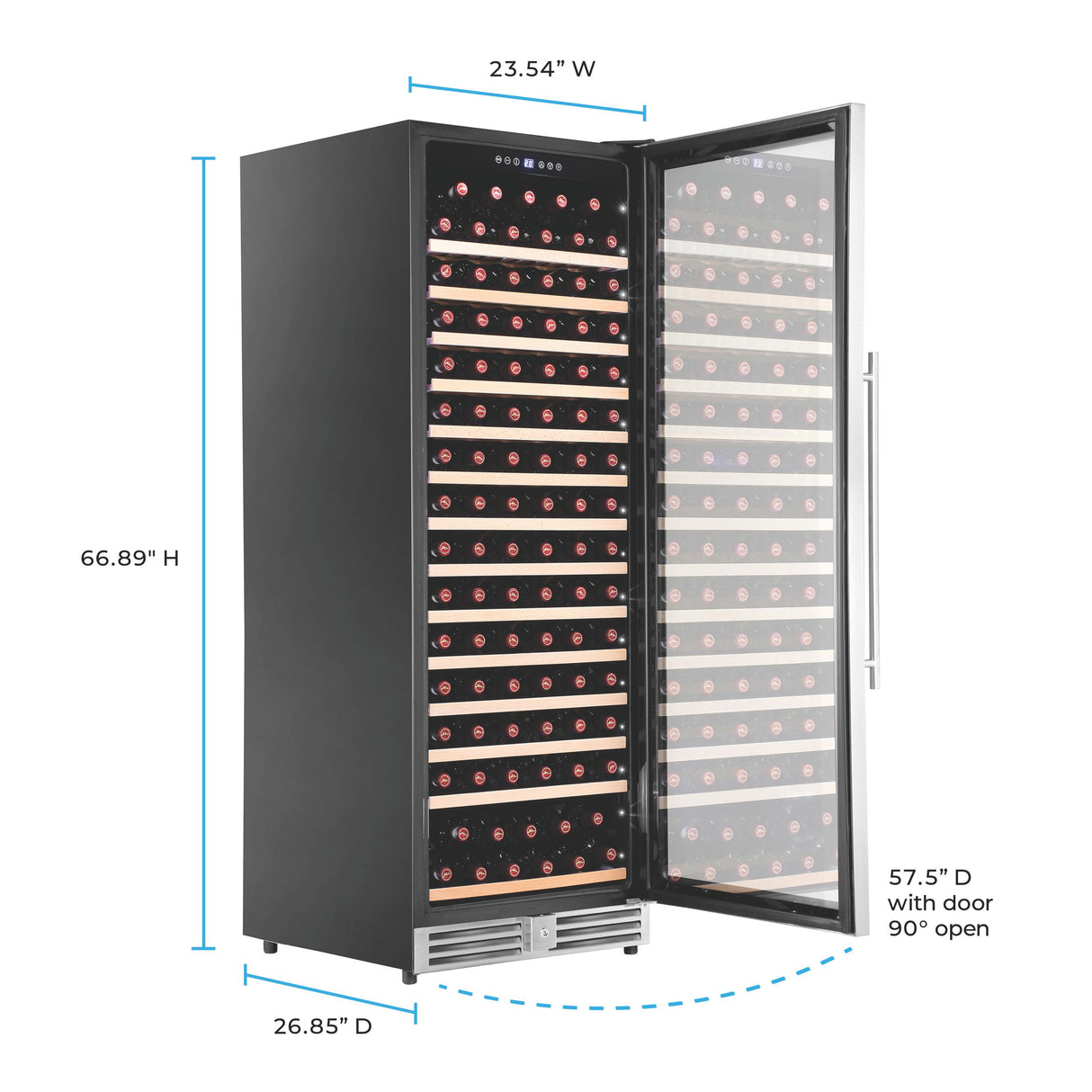 Avanti Refresh Wine Cooler, 149 Bottle Capacity, Stainless Steel Finish with Wood Shelves, Digital Touch Controls, Glass Door (WCF149SE3S)
