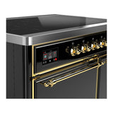 ILVE UMDIB40QNR3BKG Majestic III 40 inch Induction Range with 6 Elements, 3.82 cu. ft. Total Oven Capacity (Solid Door, Glossy Black, Brass)
