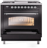Nostalgie II 36 Inch Dual Fuel Liquid Propane Freestanding Range in Glossy Black with Chrome Trim