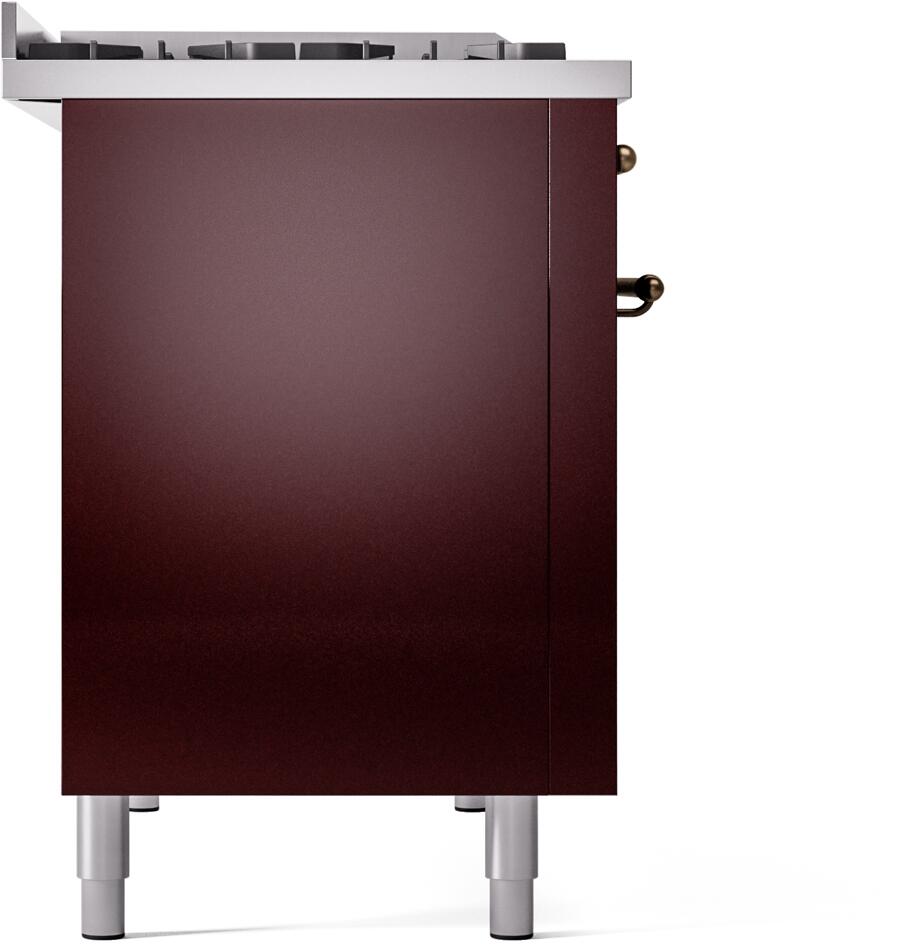Nostalgie II 48 Inch Dual Fuel Natural Gas Freestanding Range in Burgundy with Bronze Trim