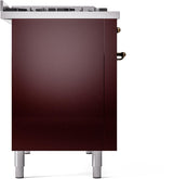 Nostalgie II 48 Inch Dual Fuel Natural Gas Freestanding Range in Burgundy with Bronze Trim