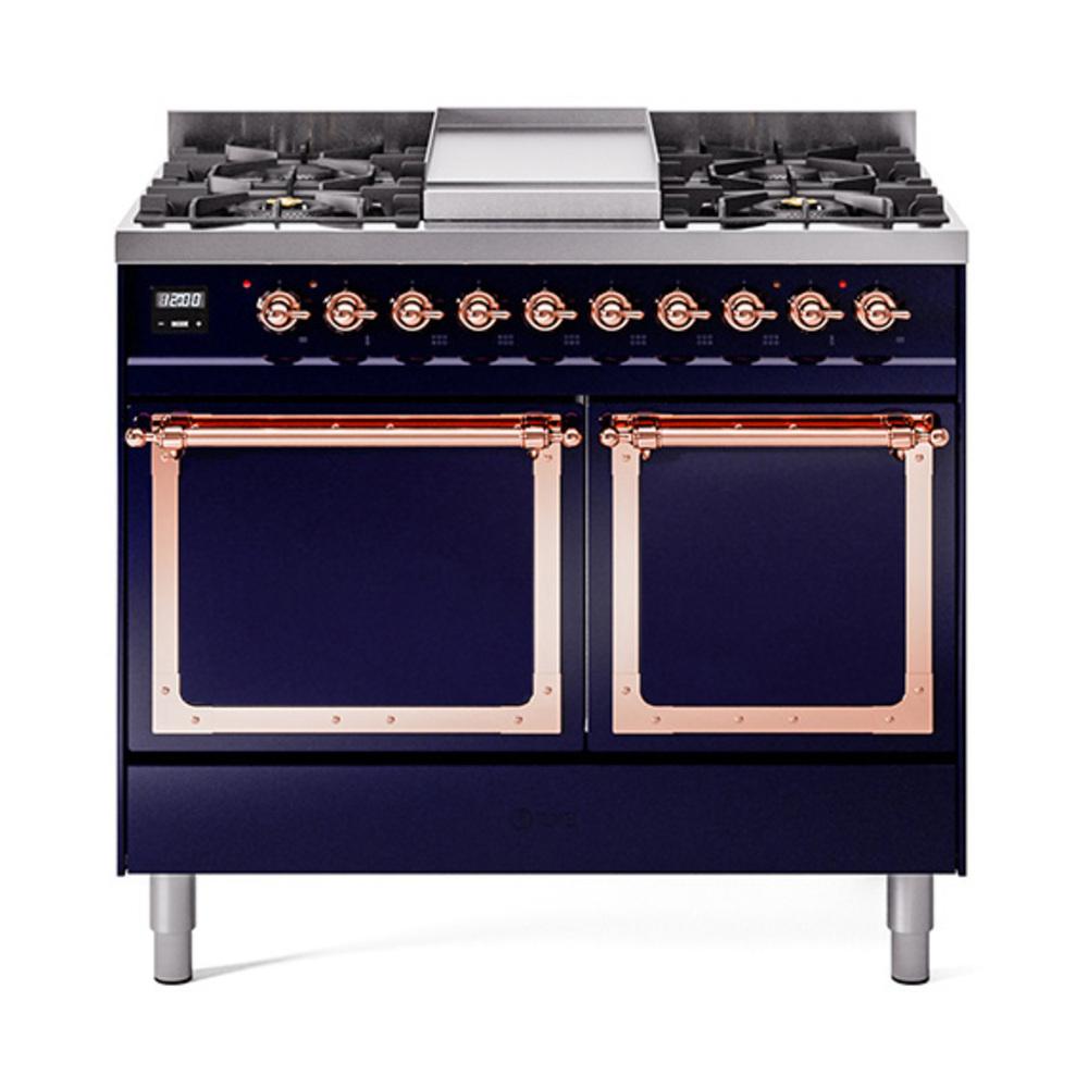ILVE UND40FQNMPMBPLP Nostalgie II Noblesse 40 inch Dual Fuel Range (Liquid Propane, Solid Door, Midnight Blue, Copper)