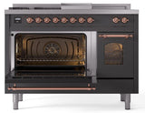 Nostalgie II 48 Inch Dual Fuel Liquid Propane Freestanding Range in Matte Graphite with Copper Trim