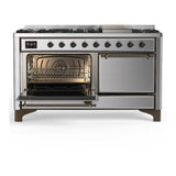 ILVE UM60FQNR3SSBLP Majestic III 60 inch Dual Fuel Range with 9 Burners and Griddle, Dual Function Burner up to 25,000 BTU (Liquid Propane, Solid Door, Stainless Steel, Burnished)