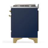 ILVE UM60FSNR3MBG Majestic III 60 inch Dual Fuel Range with 7 Burners, Griddle and French Top, Dual Function Burner with up to 25,000 BTU (Natural Gas, Triple Glass Door, Midnight Blue, Brass)