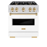 ZLINE Autograph Edition 30 in. 4.2 cu. ft. Classic Dual Fuel Range with 4 Burner Gas Cooktop and Electric Convection Oven in DuraSnow' Stainless Steel with White Matte Door and Polished Gold Accents (CDRSZ-WM-30-G)