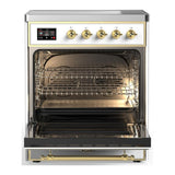 ILVE UMIB30QNR3WHG Majestic III 30 inch Induction Range with 4 Elements, 4 cu. ft. Oven Capacity (Solid Door, White, Brass)