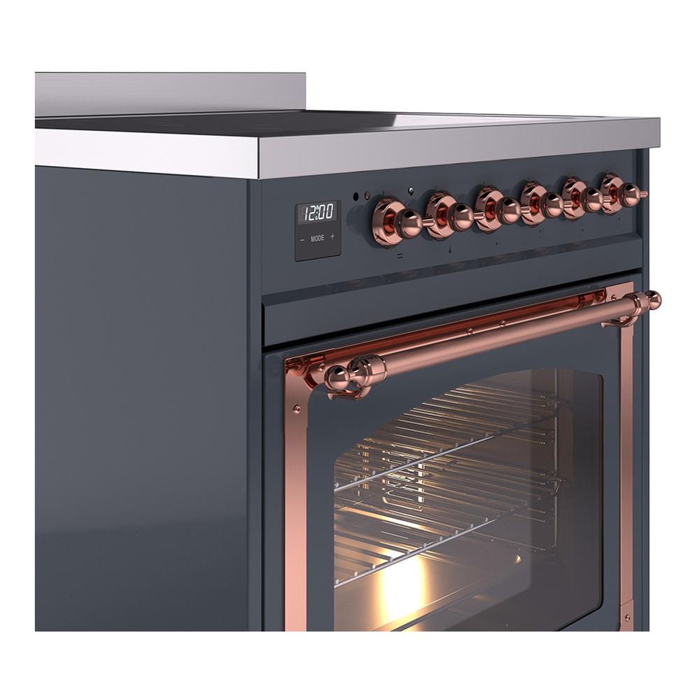 ILVE UNI304NMPBGP Nostalgie II Noblesse 30 inch Induction Range (Triple Glass Door, Blue Grey, Copper)