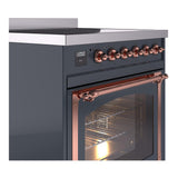 ILVE UNI304NMPBGP Nostalgie II Noblesse 30 inch Induction Range (Triple Glass Door, Blue Grey, Copper)