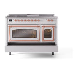 ILVE UN48FSNMPRAP Nostalgie II Noblesse 48 inch Dual Fuel Range (5 Sealed Burners + Griddle + French Top, Natural Gas, Triple Glass Door, RAL, Copper)