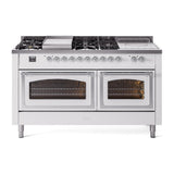 ILVE UN60FSNMPWHC Nostalgie II Noblesse 60 inch Dual Fuel Range (7 Sealed Burners + Griddle + French Top, Natural Gas, Triple Glass Door, White, Chrome)
