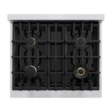 ZLINE Autograph Edition 30 in. 4.2 cu. ft. Select Dual Fuel Range with 4 Burner Gas Cooktop and Electric Convection Oven in DuraSnow' Stainless Steel with White Matte Door and Matte Black Accents (HDRSZ-WM-30-MB)