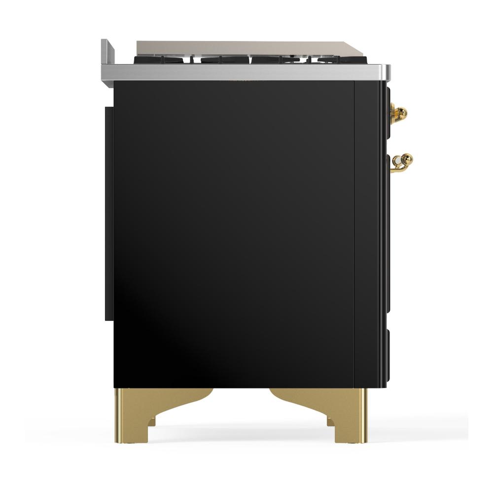 ILVE UM48FSQNR3BKGLP Majestic III 48 inch Dual Fuel Range with 5 Black Brass Burners, Griddle and French Top, Dual Function Burner up to 25,000 BTU (Liquid Propane, Solid Door, Glossy Black, Brass)