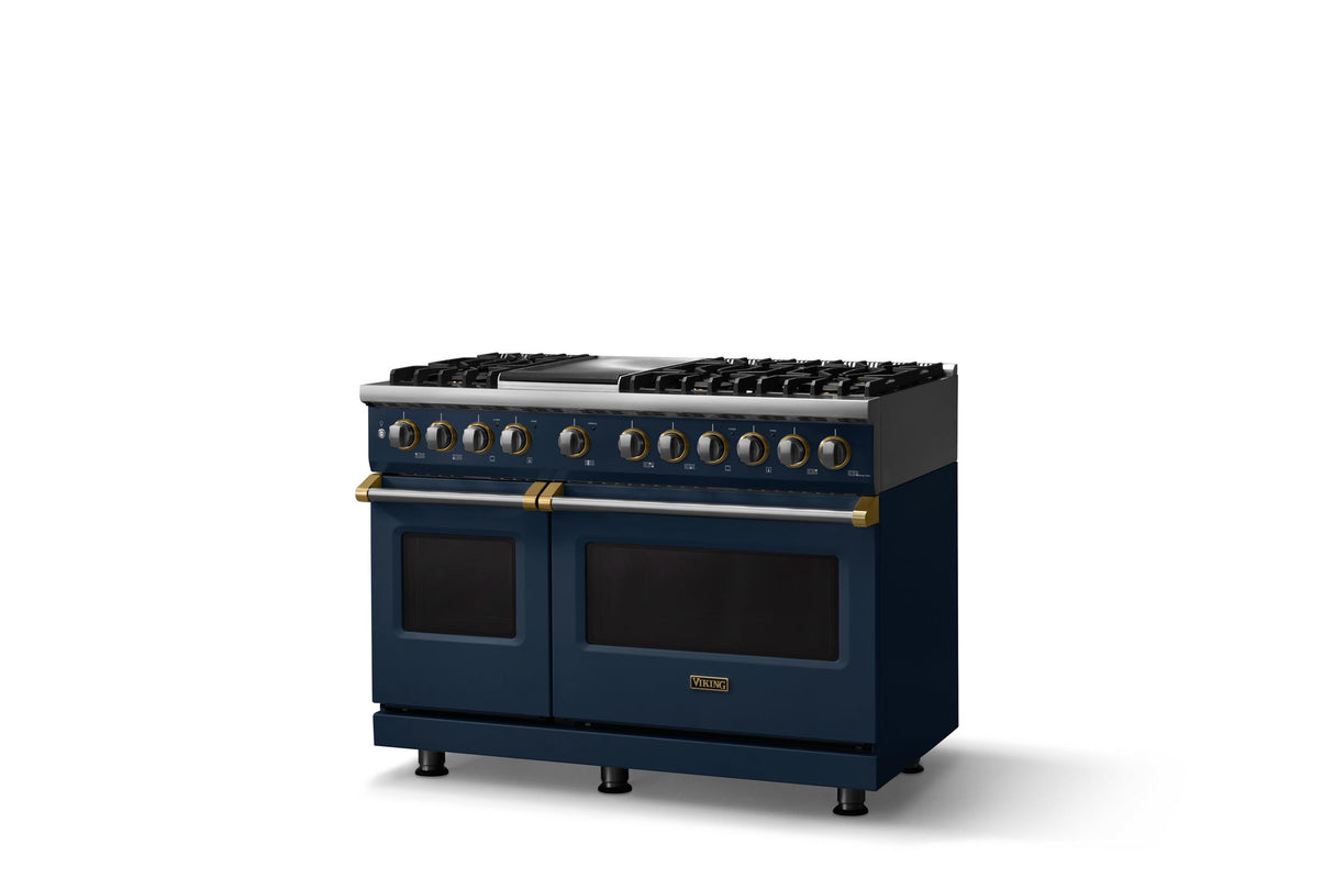 48"W. Dual Fuel Range (Burner: 6g, Finish: Slate Blue, Trim: Polished Chrome, Fuel: Propane)
