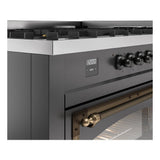 ILVE UN60FNMPMGBLP Nostalgie II Noblesse 60 inch Dual Fuel Range (9 Sealed Burners + Griddle, Liquid Propane, Triple Glass Door, Graphite Matte, Burnished)