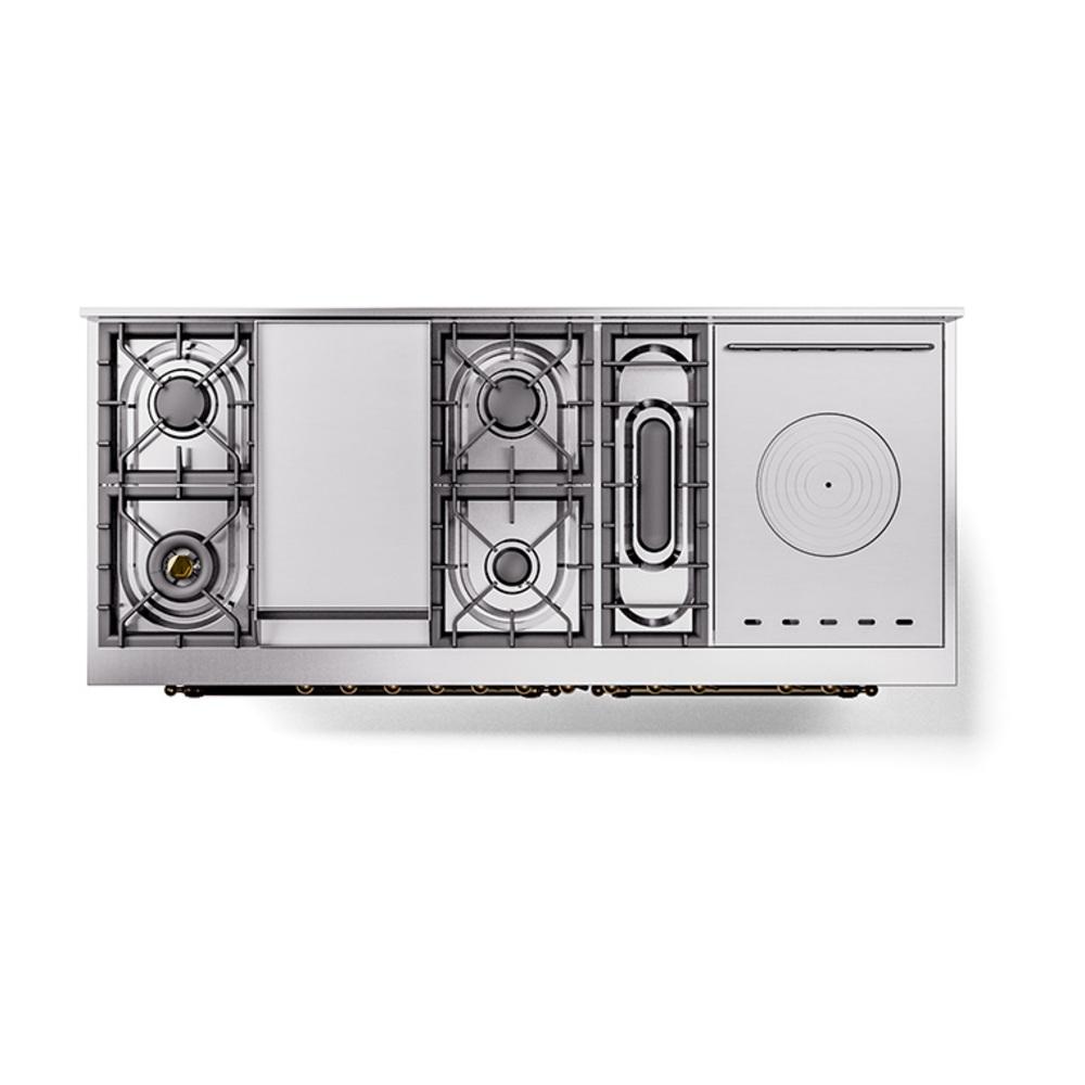 ILVE UN60FSNMPMBBLP Nostalgie II Noblesse 60 inch Dual Fuel Range (7 Sealed Burners + Griddle + French Top, Liquid Propane, Triple Glass Door, Midnight Blue, Burnished)