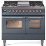 Nostalgie II 40 Inch Dual Fuel Liquid Propane Freestanding Range in Blue Grey with Copper Trim
