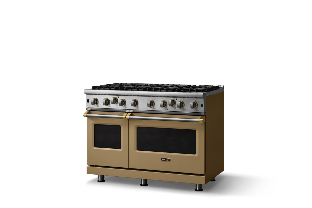 48"W. Open Burner Gas Range (Finish: Golden Hour, Trim: Brushed Brass, Fuel: Propane)