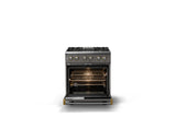 30"W. Dual Fuel Range (Finish: Damascus Gray, Trim: Brushed Brass, Fuel: Propane)